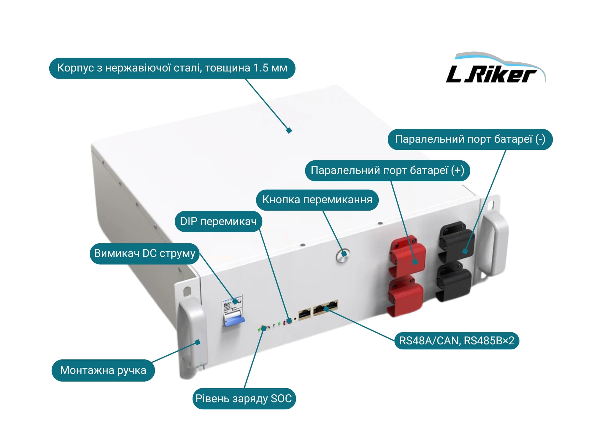 Li Fe P O4 48 V 100 Ah Акумуляторна Батарея 6000+ Циклів Smart Bms R S485 Can Pc Monitor 51.2 V Схема L.riker Kyiv Ukraine