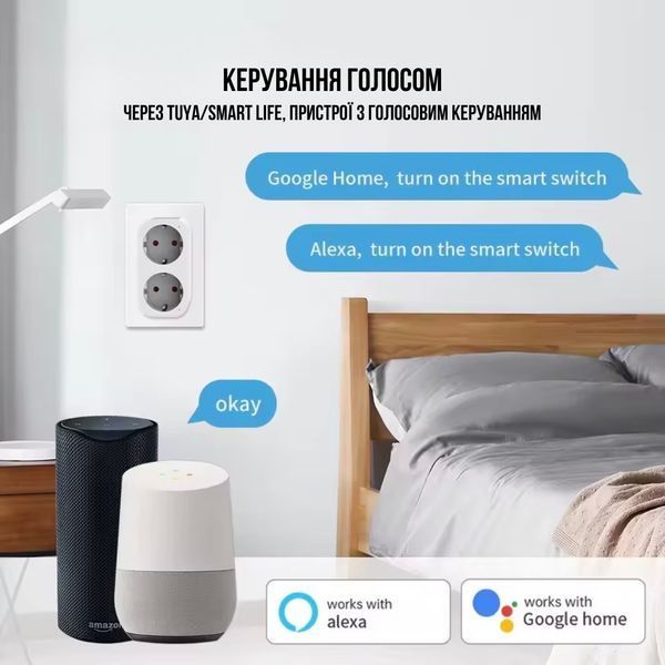 Смарт розетка Wi-Fi TUYA 16A (2 розетки) з моніторингом електроенергії та керуванням зі смартфона RD1001S2W16 фото