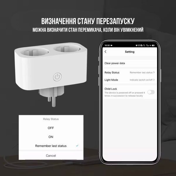 Смарт розетка Wi-Fi TUYA 16A (2 розетки) з моніторингом електроенергії та керуванням зі смартфона RD1001S2W16 фото