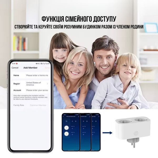 Смарт розетка Wi-Fi TUYA 16A (2 розетки) з моніторингом електроенергії та керуванням зі смартфона RD1001S2W16 фото